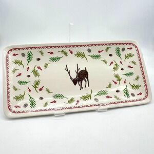TAG Brand Reindeer Evergreen Pinecone Red Green Brown Woodland Wildlife Platter